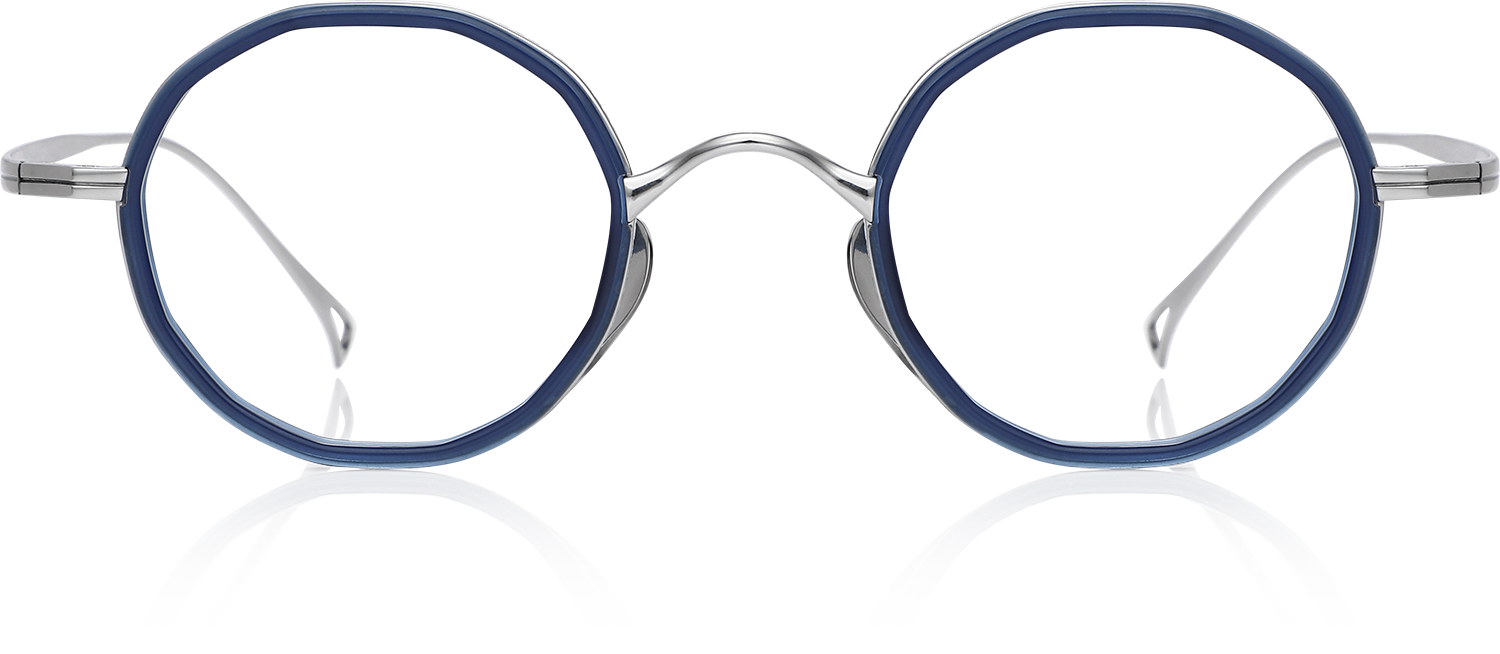 Fytoo Round Blue Acetate Titanium Full Rim Eyeglasses