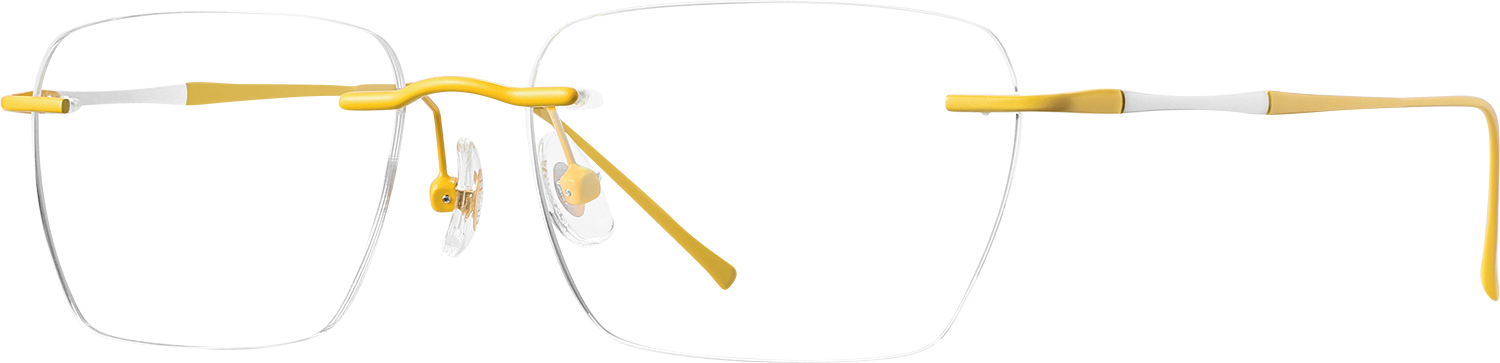 Side view of Fytoo Geometric Yellow Metal Rimless Eyeglasses