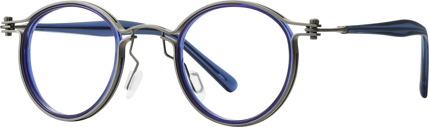 Side view of Fytoo Round Blue Acetate Metal Full Rim Eyeglasses