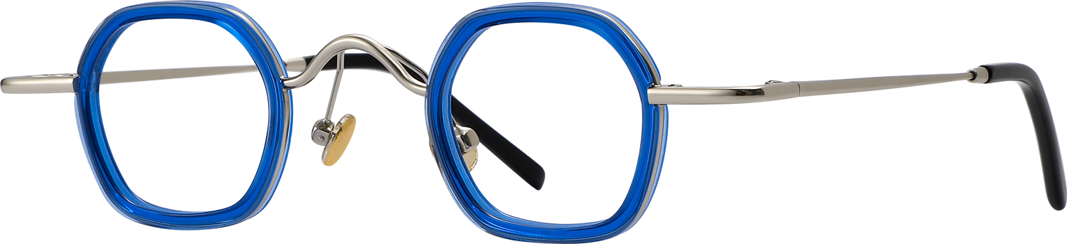Side view of Fytoo Square Blue Metal Acetate Full Rim Eyeglasses