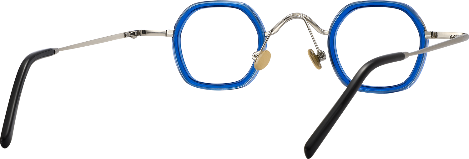 Side view of Fytoo Square Blue Metal Acetate Full Rim Eyeglasses