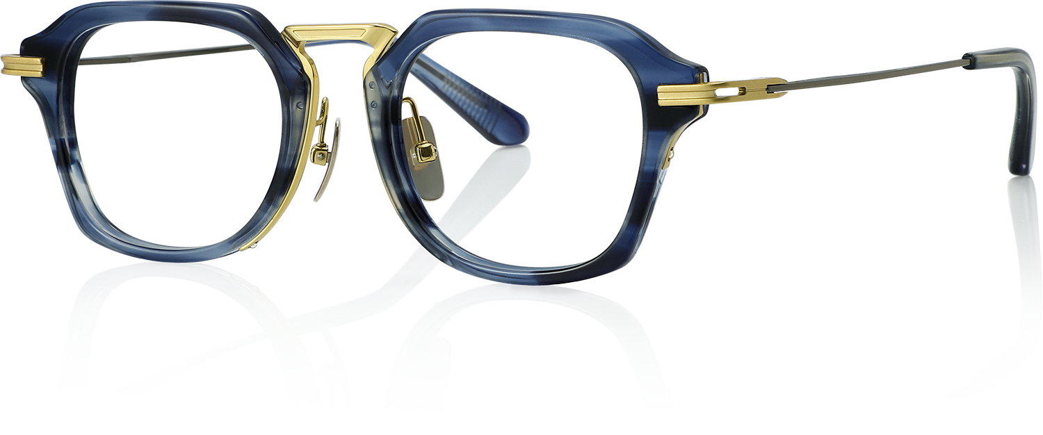 Side view of Fytoo Square Blue Acetate Metal Full Rim Eyeglasses