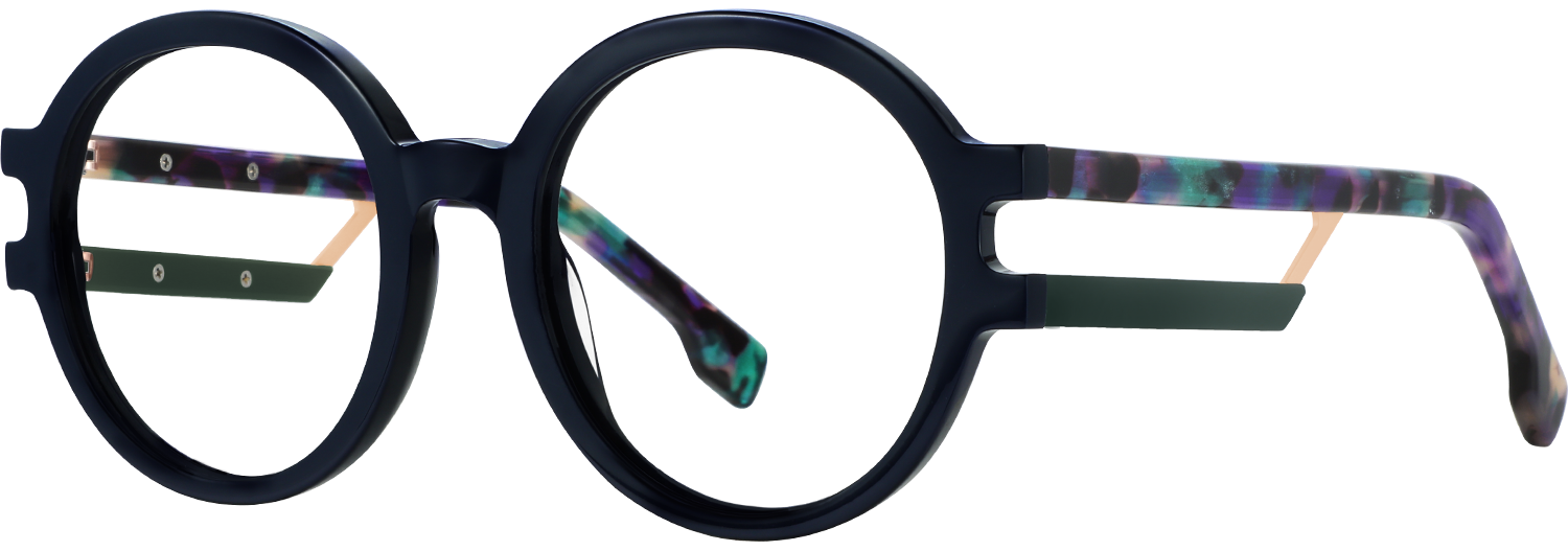 Side view of Fytoo Round Dark Blue Acetate Full Rim Eyeglasses